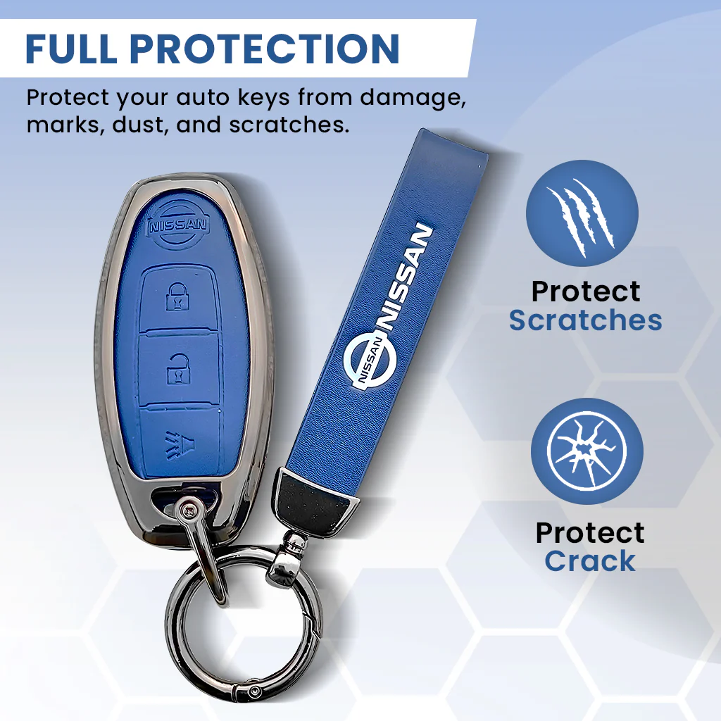 Metal Leather Car Key Cover For Nissan Magnite, Micra, Sunny, Teana 3 button smart key - Image 2
