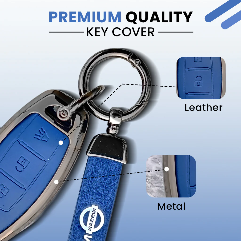 Metal Leather Car Key Cover For Nissan Magnite, Micra, Sunny, Teana 3 button smart key - Image 3