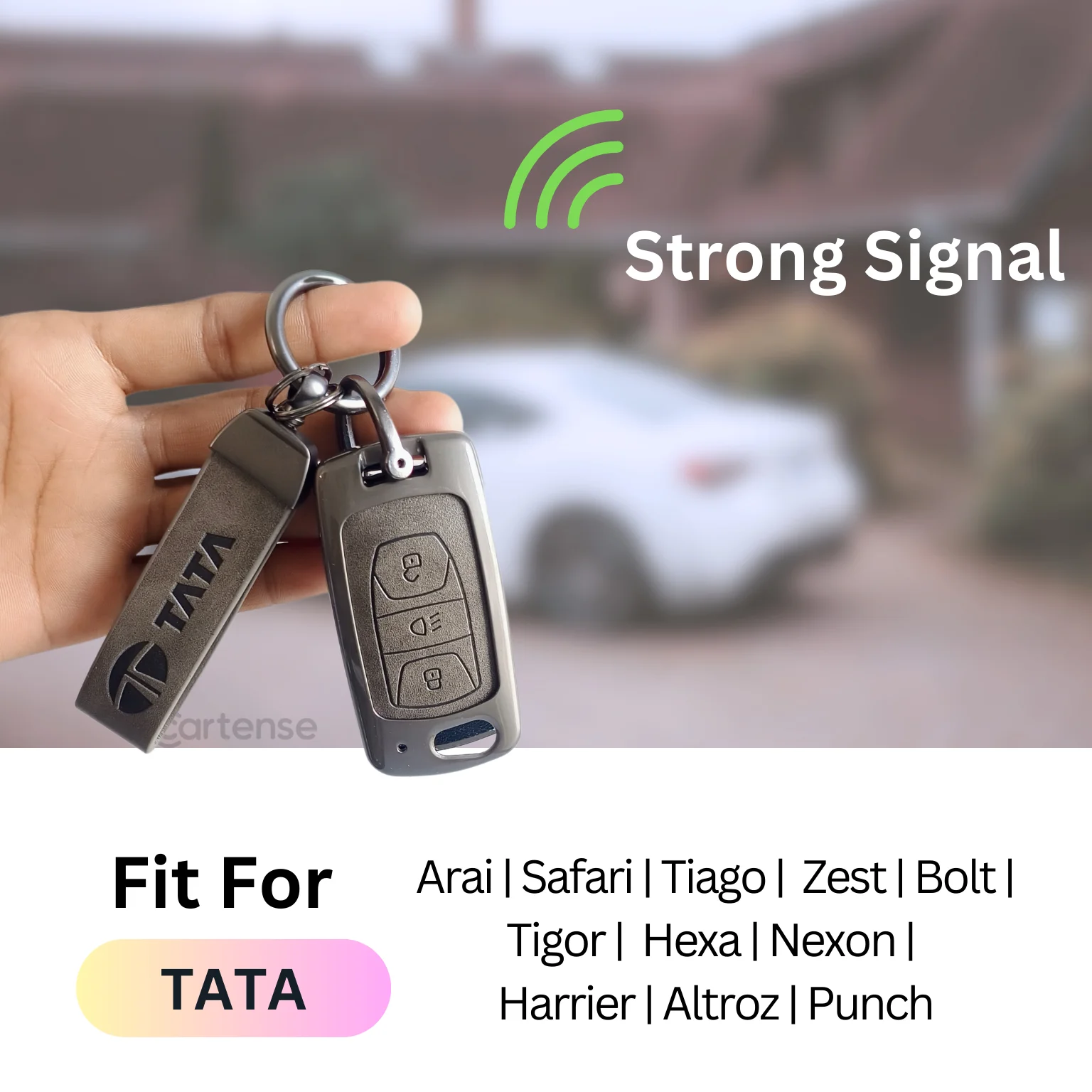 Metal Leather Car Key Cover For TATA Arai, Safari, Tiago, Zest, Bolt, Tigor, Hexa, Nexon, Harrier, Altroz, Punch | 3 Button Flip Key - Image 3