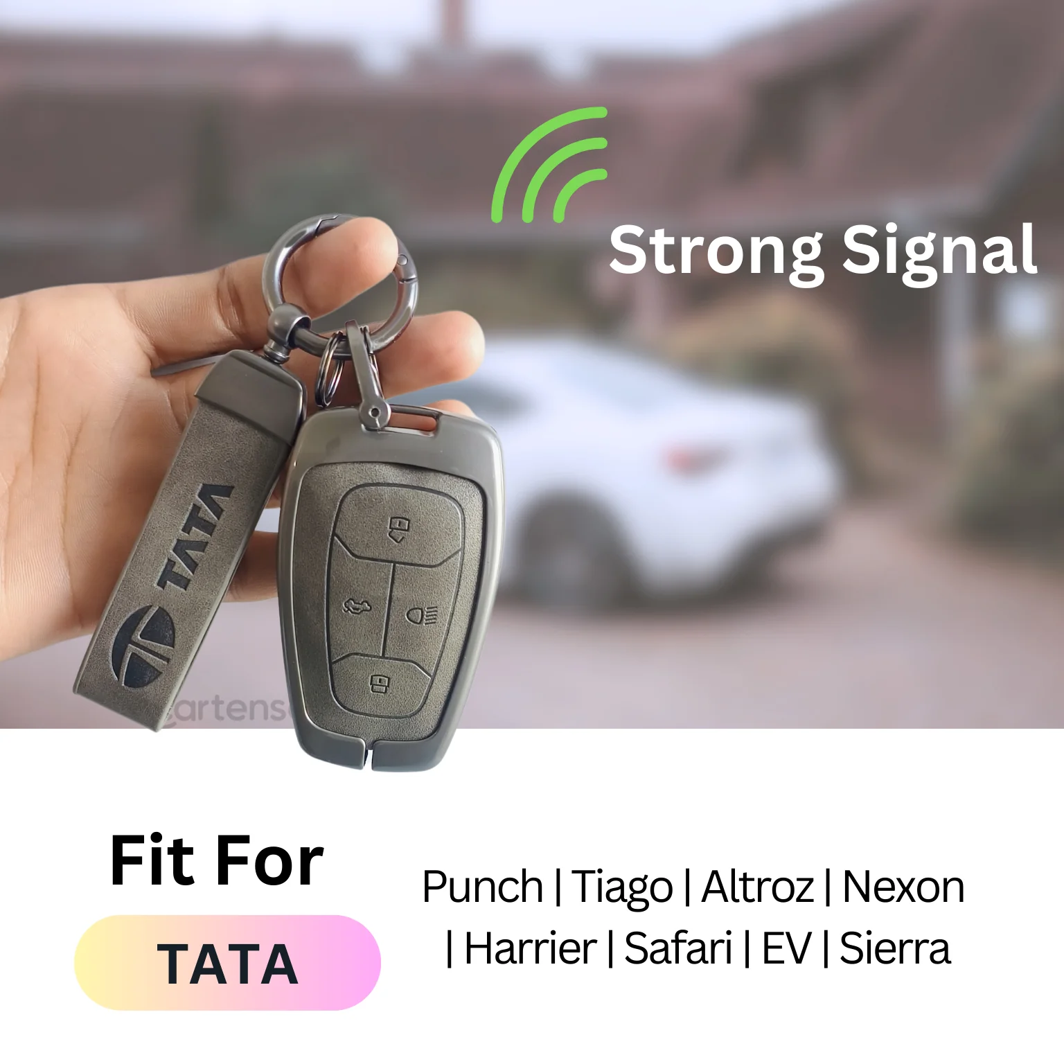 Metal Leather Car Key Cover For TATA Punch, Tiago, Altroz, Nexon, Harrier, Safari, EV, Sierra | 4 Button Smart Key - Image 4