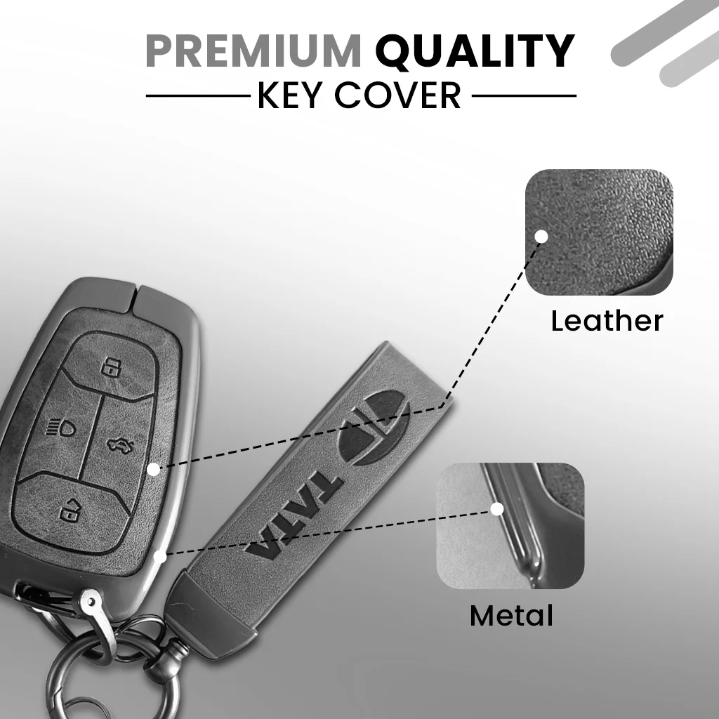 Metal Leather Car Key Cover For TATA Punch, Tiago, Altroz, Nexon, Harrier, Safari, EV, Sierra | 4 Button Smart Key - Image 5
