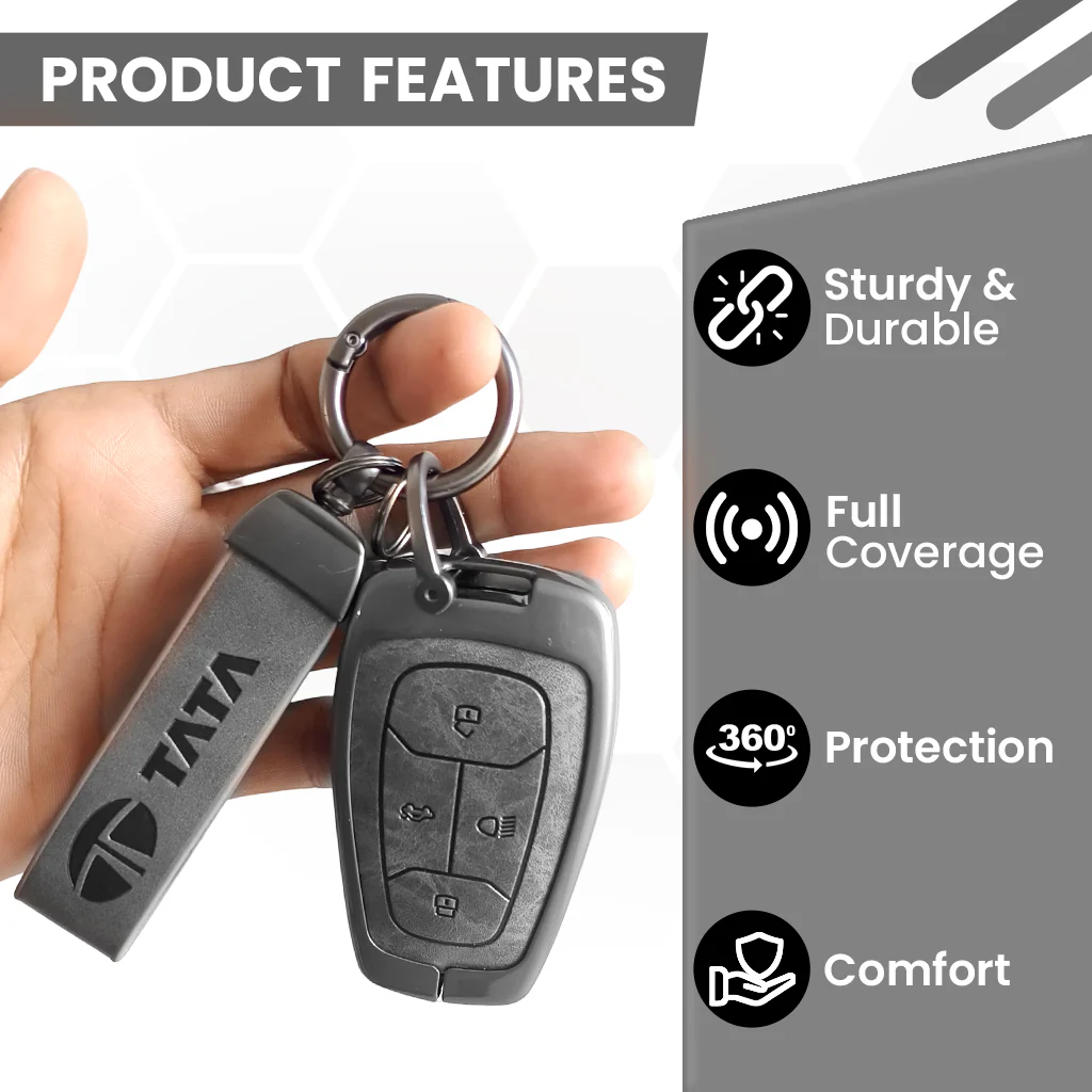 Metal Leather Car Key Cover For TATA Punch, Tiago, Altroz, Nexon, Harrier, Safari, EV, Sierra | 4 Button Smart Key - Image 6