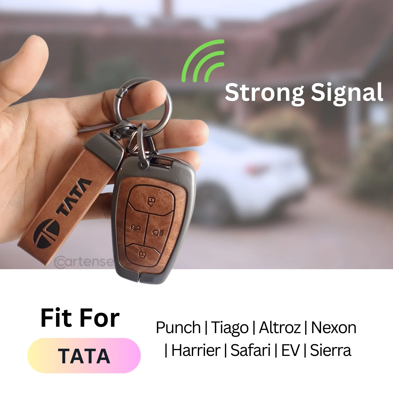 Metal Leather Car Key Cover For TATA Punch, Tiago, Altroz, Nexon, Harrier, Safari, EV, Sierra | 4 Button Smart Key - Image 4