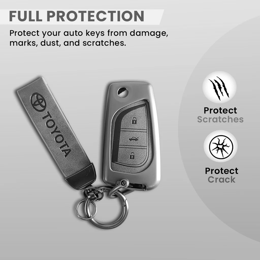Metal Leather Car Key Cover For Toyota Corolla Altis, Innova Crysta | 3 Button Flip Key - Image 3