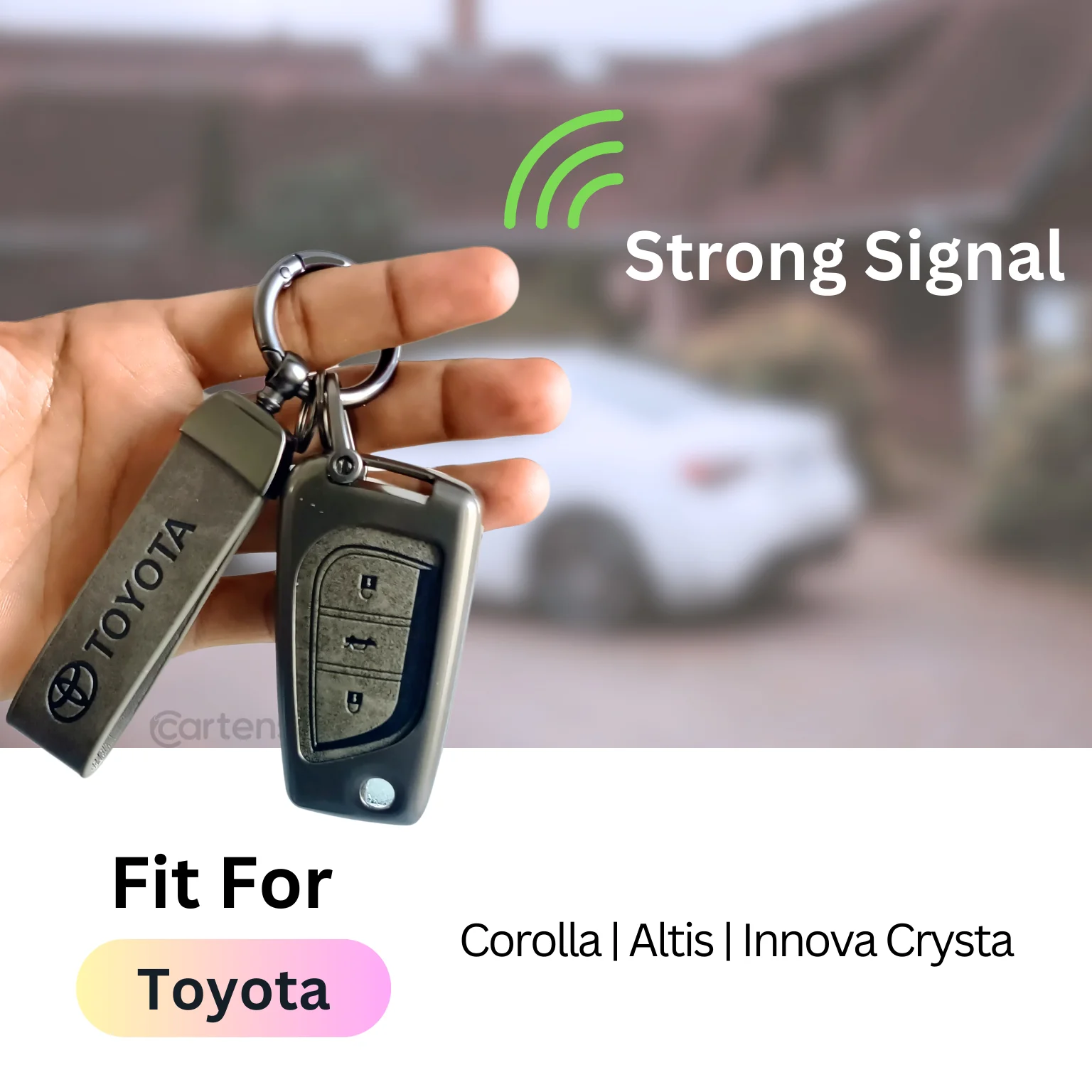 Metal Leather Car Key Cover For Toyota Corolla Altis, Innova Crysta | 3 Button Flip Key - Image 4