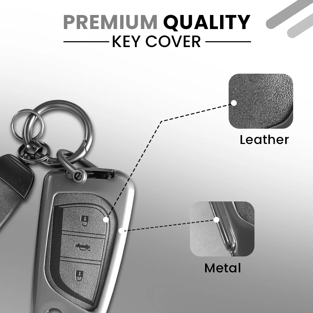 Metal Leather Car Key Cover For Toyota Corolla Altis, Innova Crysta | 3 Button Flip Key - Image 6