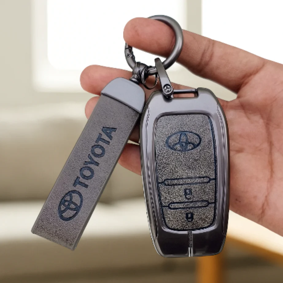 Metal Leather Car Key Cover For Toyota Fortuner, Hilux, Innova Crysta, Legender, Innova HyCross, Land Cruiser | 2 Button Type M1 Push Start Smart Key