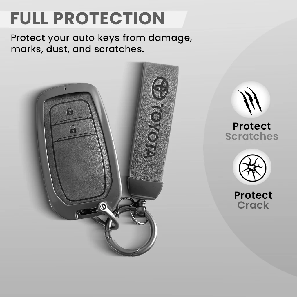 Metal Leather Car Key Cover For Toyota Fortuner, Hilux, Innova Crysta, Legender, Innova HyCross, Land Cruiser | 2 Button Type M1 Push Start Smart Key - Image 3