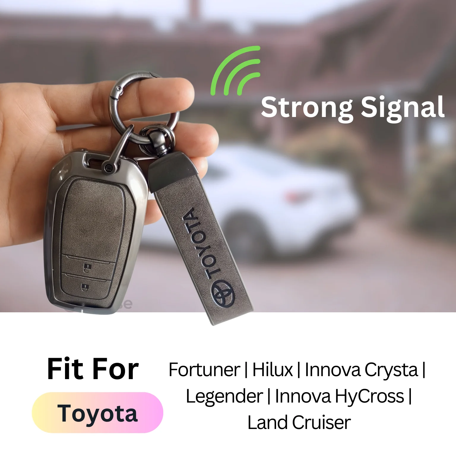 Metal Leather Car Key Cover For Toyota Fortuner, Hilux, Innova Crysta, Legender, Innova HyCross, Land Cruiser | 2 Button Type M1 Push Start Smart Key - Image 5
