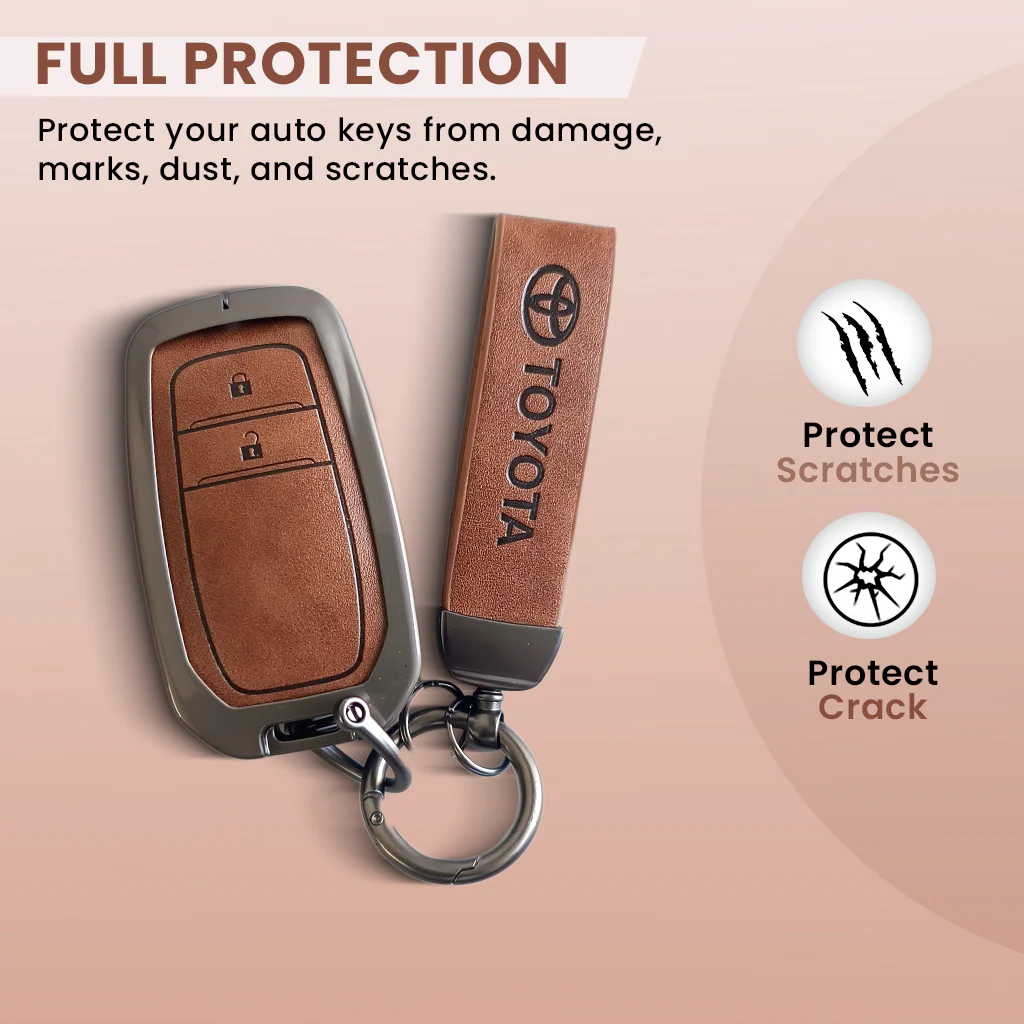 Metal Leather Car Key Cover For Toyota Fortuner, Hilux, Innova Crysta, Legender, Innova HyCross, Land Cruiser | 2 Button Type M1 Push Start Smart Key - Image 3