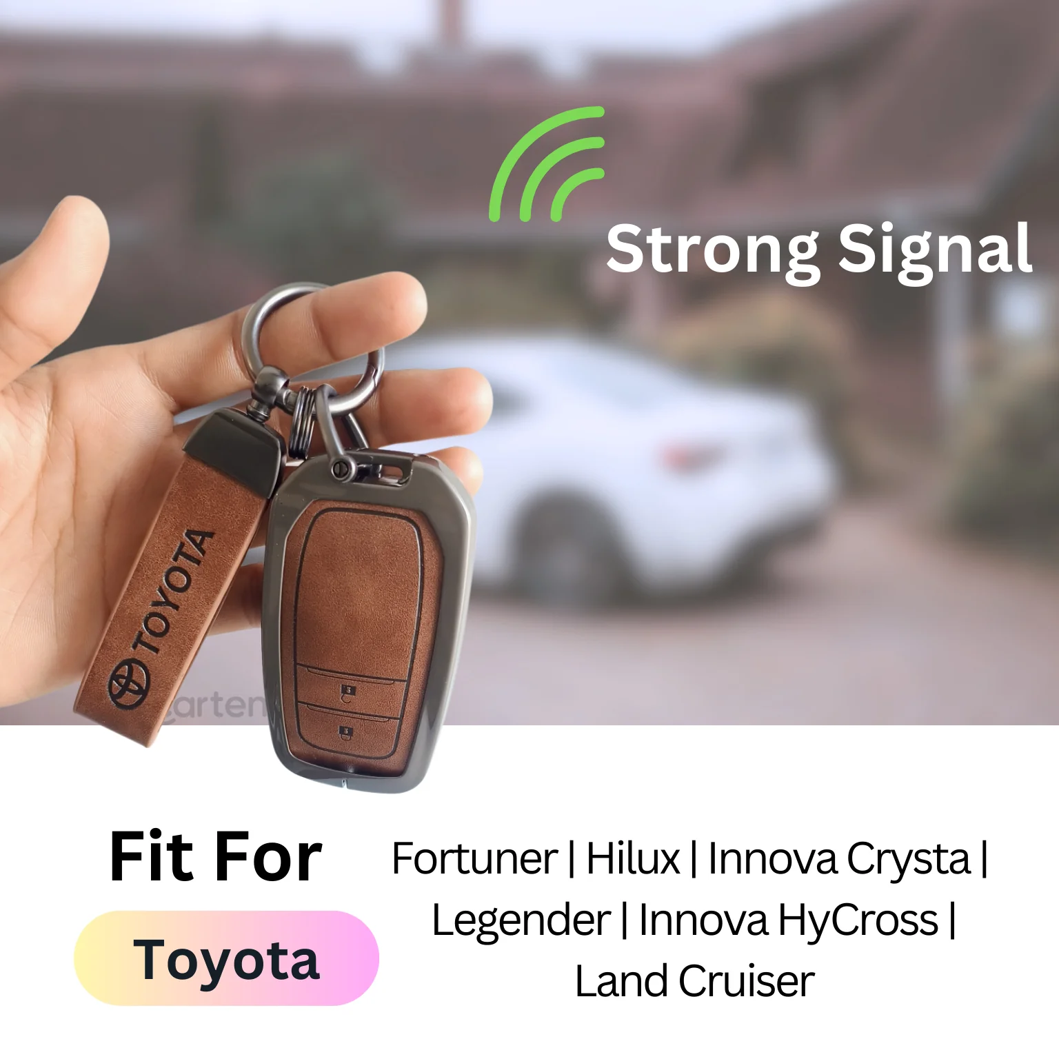 Metal Leather Car Key Cover For Toyota Fortuner, Hilux, Innova Crysta, Legender, Innova HyCross, Land Cruiser | 2 Button Type M1 Push Start Smart Key - Image 4