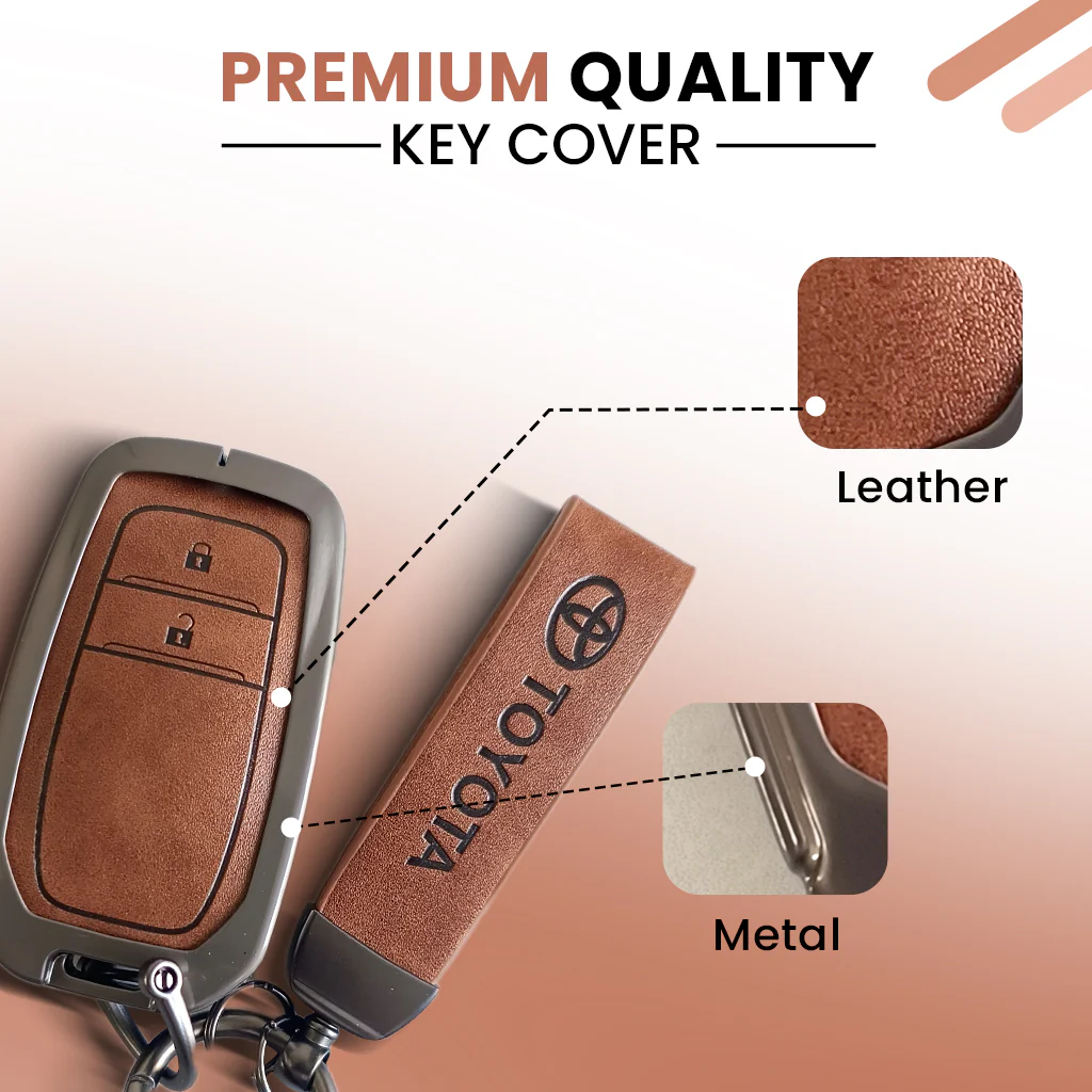 Metal Leather Car Key Cover For Toyota Fortuner, Hilux, Innova Crysta, Legender, Innova HyCross, Land Cruiser | 2 Button Type M1 Push Start Smart Key - Image 6