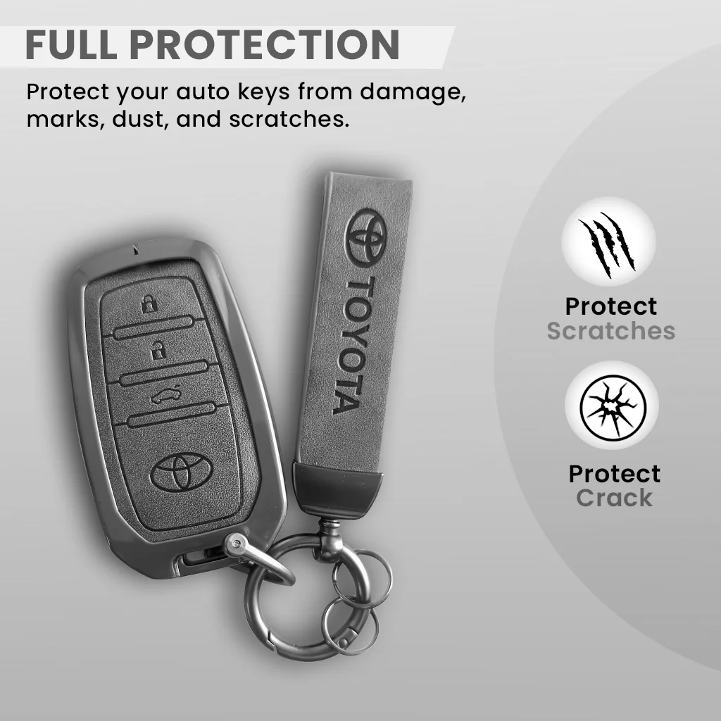 Metal Leather Car Key Cover For Toyota Fortuner, Hilux, Innova Crysta, Legender, Innova HyCross, Land Cruiser | 3 Button Type M1 Push Start Smart Key - Image 3