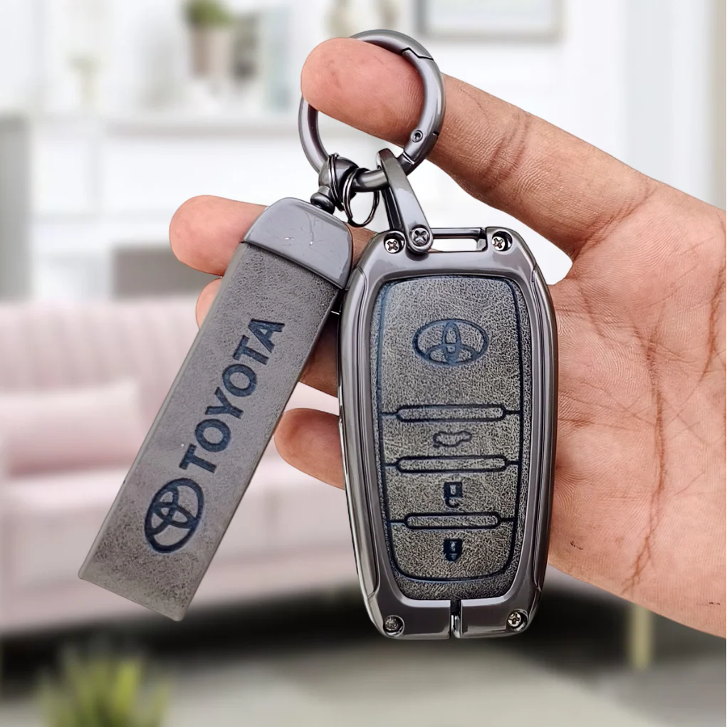 Metal Leather Car Key Cover For Toyota Fortuner, Hilux, Innova Crysta, Legender, Innova HyCross, Land Cruiser | 3 Button Type M1 Push Start Smart Key - Image 4