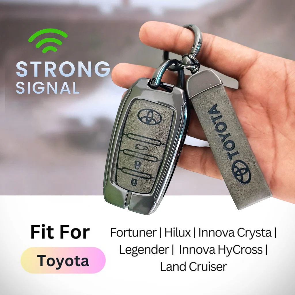 Metal Leather Car Key Cover For Toyota Fortuner, Hilux, Innova Crysta, Legender, Innova HyCross, Land Cruiser | 3 Button Type M1 Push Start Smart Key - Image 5