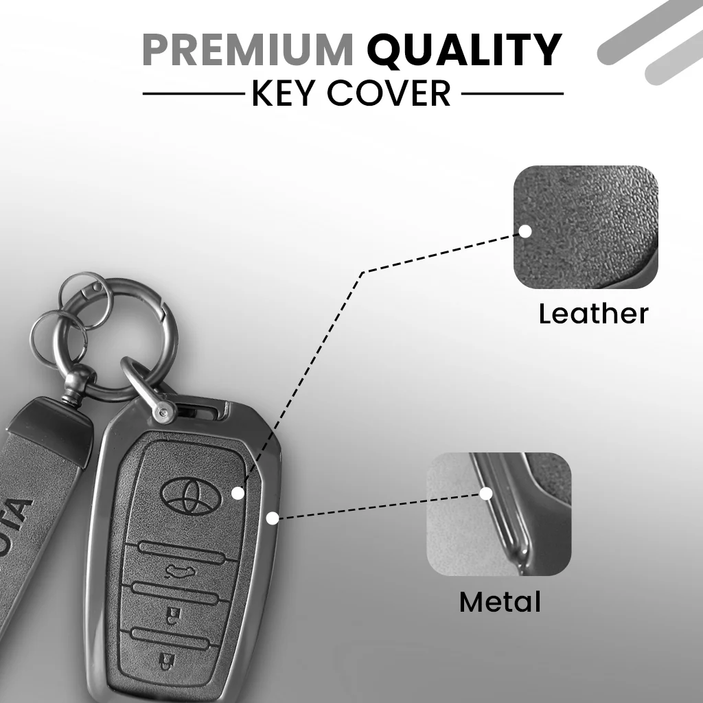 Metal Leather Car Key Cover For Toyota Fortuner, Hilux, Innova Crysta, Legender, Innova HyCross, Land Cruiser | 3 Button Type M1 Push Start Smart Key - Image 6