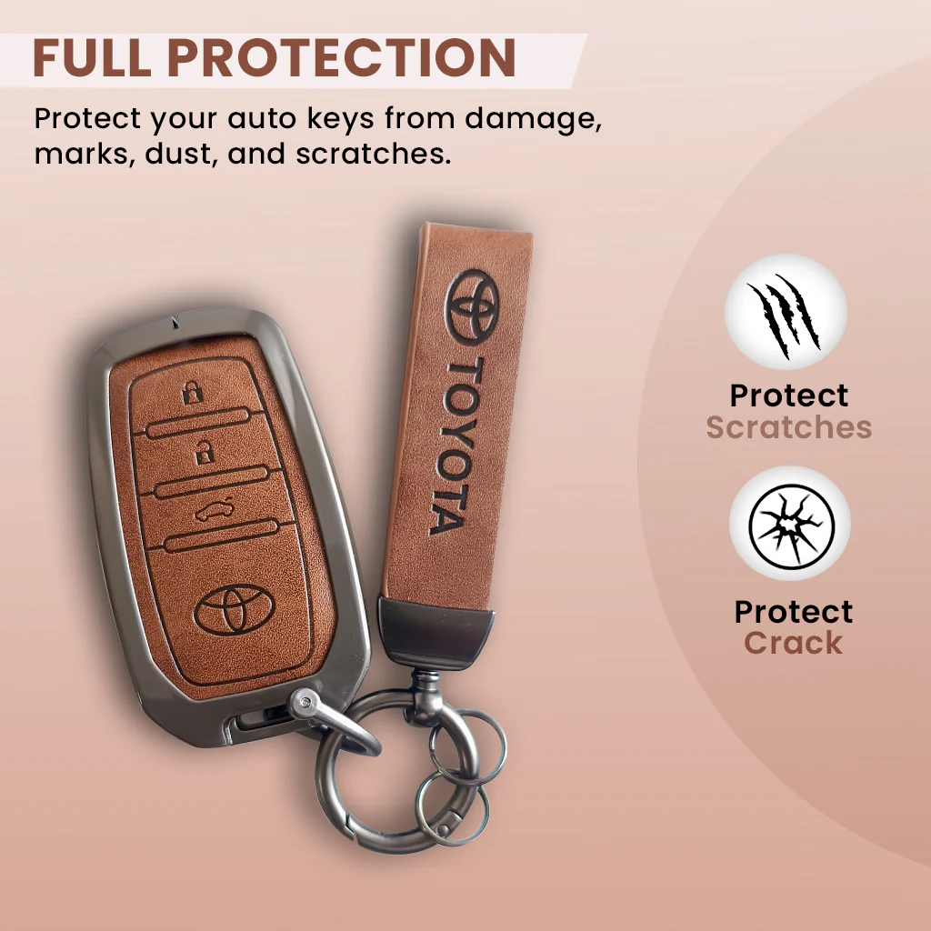Metal Leather Car Key Cover For Toyota Fortuner, Hilux, Innova Crysta, Legender, Innova HyCross, Land Cruiser | 3 Button Type M1 Push Start Smart Key - Image 3