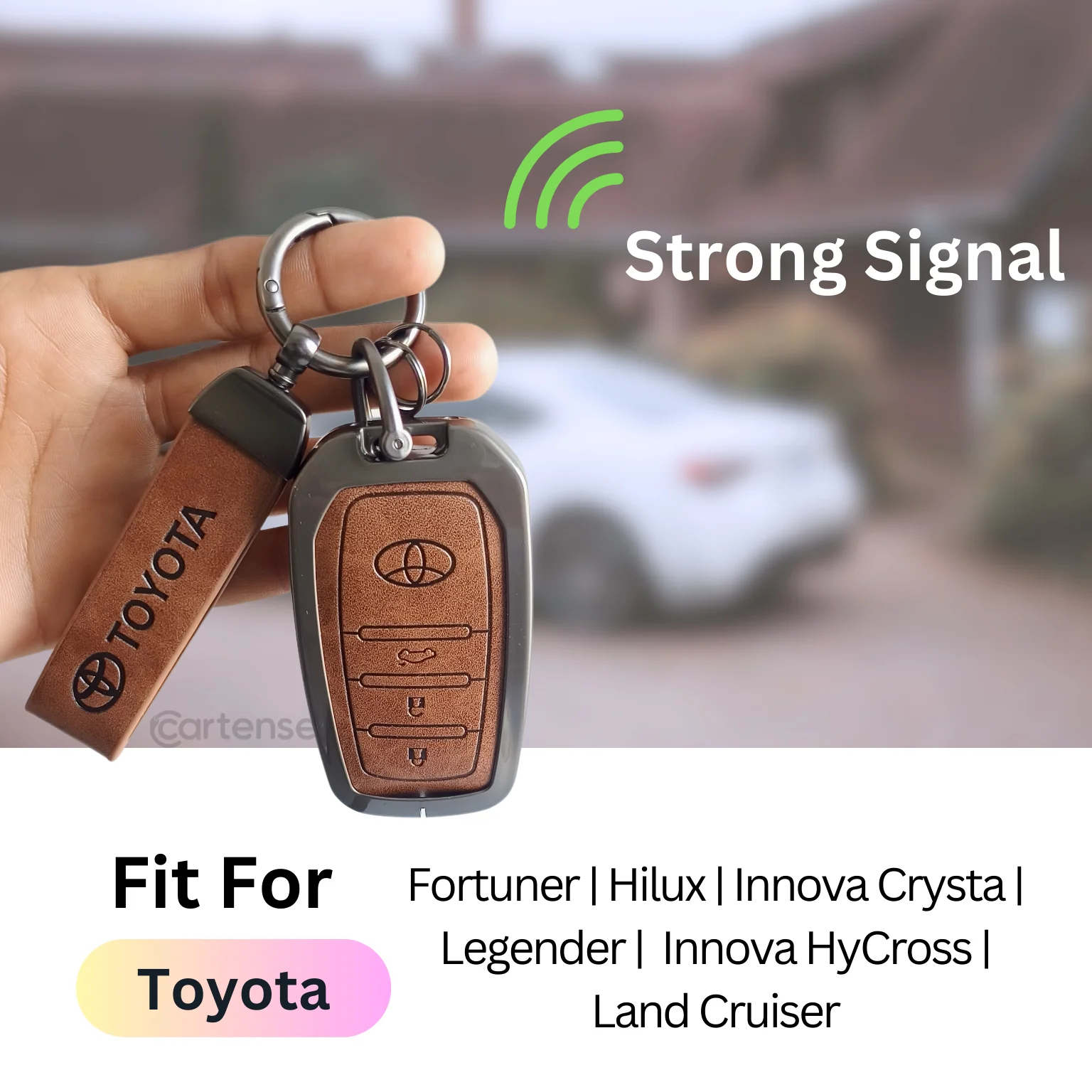 Metal Leather Car Key Cover For Toyota Fortuner, Hilux, Innova Crysta, Legender, Innova HyCross, Land Cruiser | 3 Button Type M1 Push Start Smart Key - Image 4