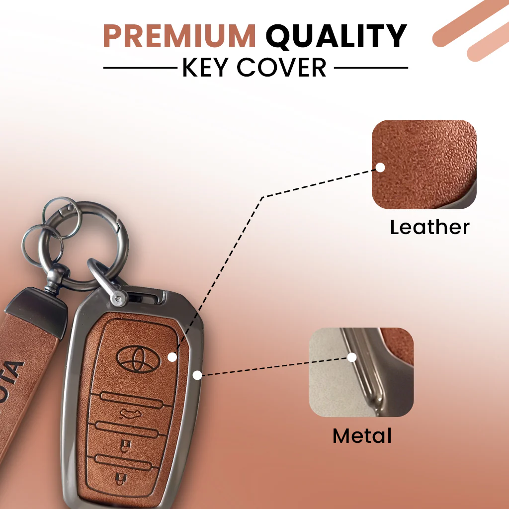 Metal Leather Car Key Cover For Toyota Fortuner, Hilux, Innova Crysta, Legender, Innova HyCross, Land Cruiser | 3 Button Type M1 Push Start Smart Key - Image 6