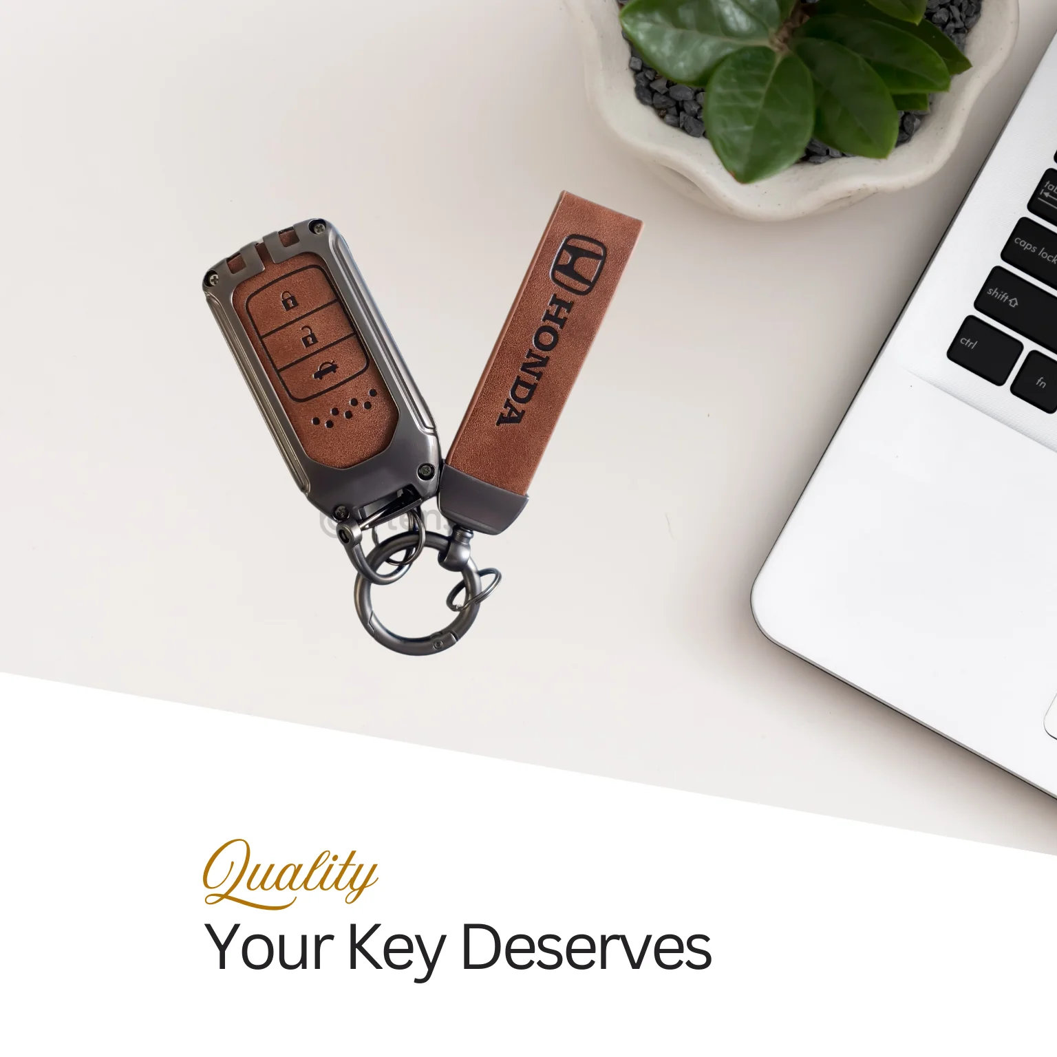 Metal Leather Key Cover Compatible with Accord, Amaze Jazz, CR-V,  WR-V | 3 Button Smart Key - Image 3