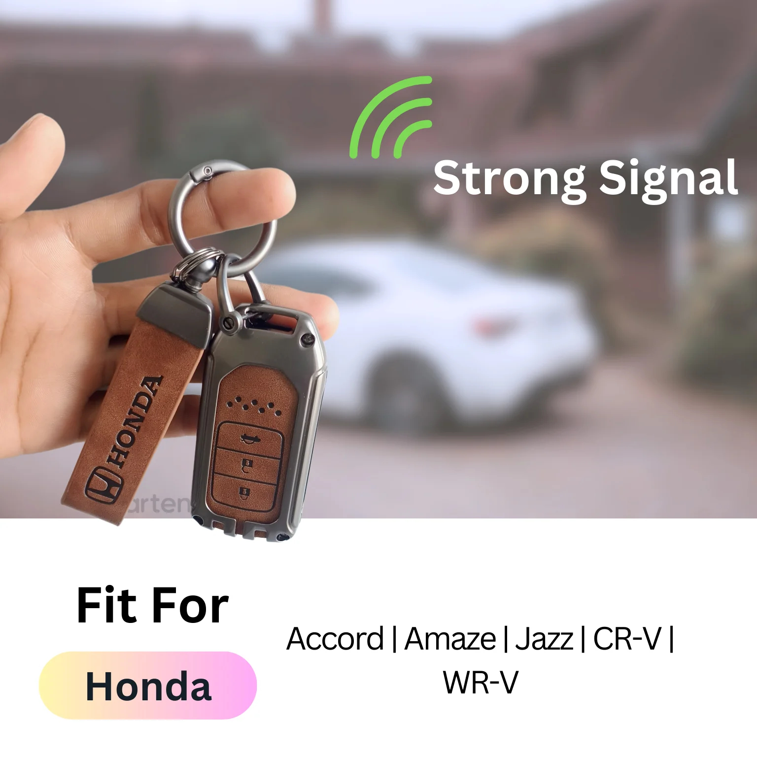 Metal Leather Key Cover Compatible with Accord, Amaze Jazz, CR-V,  WR-V | 3 Button Smart Key - Image 4