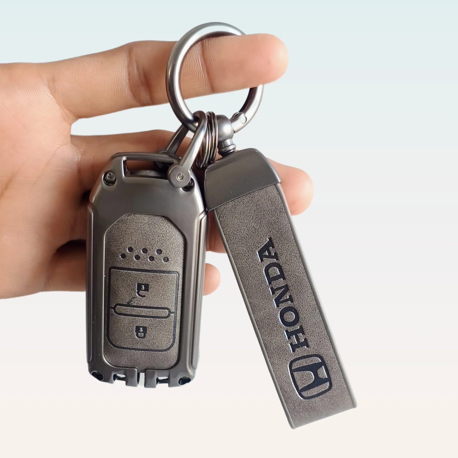 Metal Leather Key Cover Compatible with City, Civic, Jazz, Amaze, CR-V, WR-V, BR-V, Jazz BS6, Civic 2020 | Push Start Model