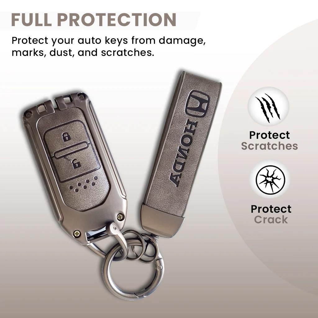 Metal Leather Key Cover Compatible with City, Civic, Jazz, Amaze, CR-V, WR-V, BR-V, Jazz BS6, Civic 2020 | Push Start Model - Image 2