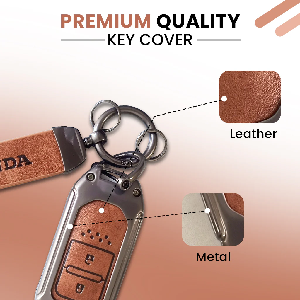 Metal Leather Key Cover Compatible with City, Civic, Jazz, Amaze,  CR-V, WR-V, BR-V, Jazz BS6,  Civic 2020 | Push Start Model - Image 3