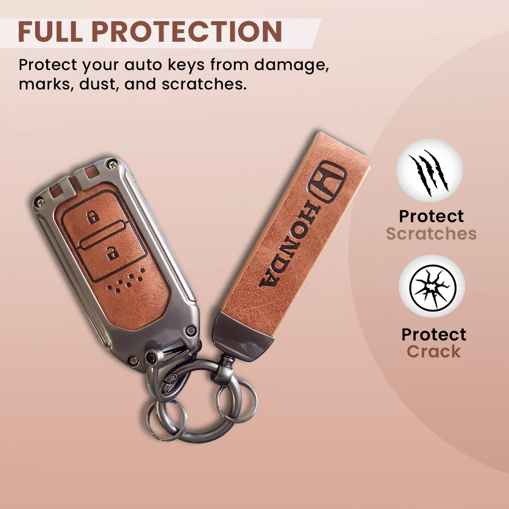 Metal Leather Key Cover Compatible with City, Civic, Jazz, Amaze,  CR-V, WR-V, BR-V, Jazz BS6,  Civic 2020 | Push Start Model - Image 4