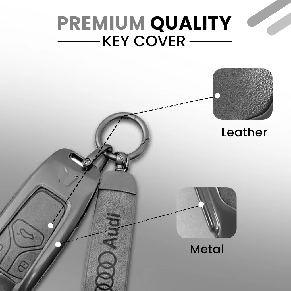 Metal Leather Key Cover For Audi Q5, A5, A8, Q7, A4, A6 3 button smart key - Image 4