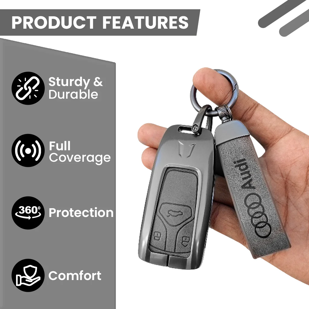 Metal Leather Key Cover For Audi Q5, A5, A8, Q7, A4, A6 3 button smart key - Image 5