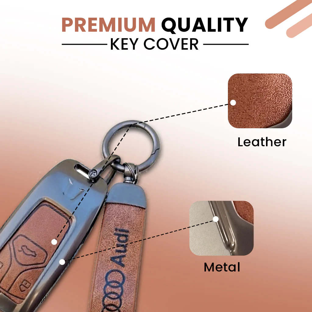 Metal Leather Key Cover For Audi Q5, A5, A8, Q7, A4, A6 3 button smart key - Image 4