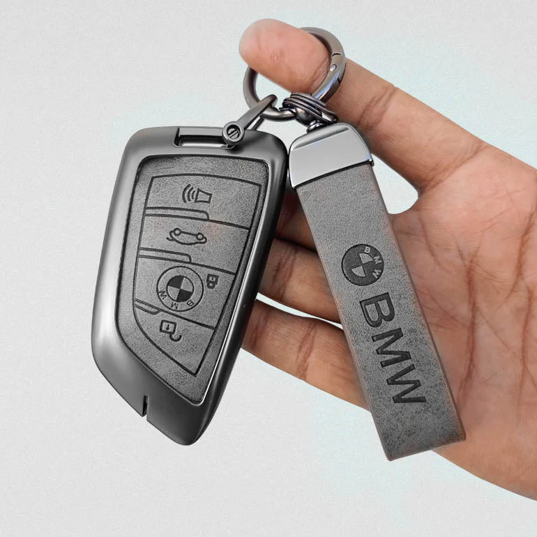 METAL LEATHER KEY COVER FOR BMW GT β SERIES | X SERIES | 5 SERIES | M β SERIES | 3 SERIES |7 SERIES OF 4 BUTTON CAR KEY COVER