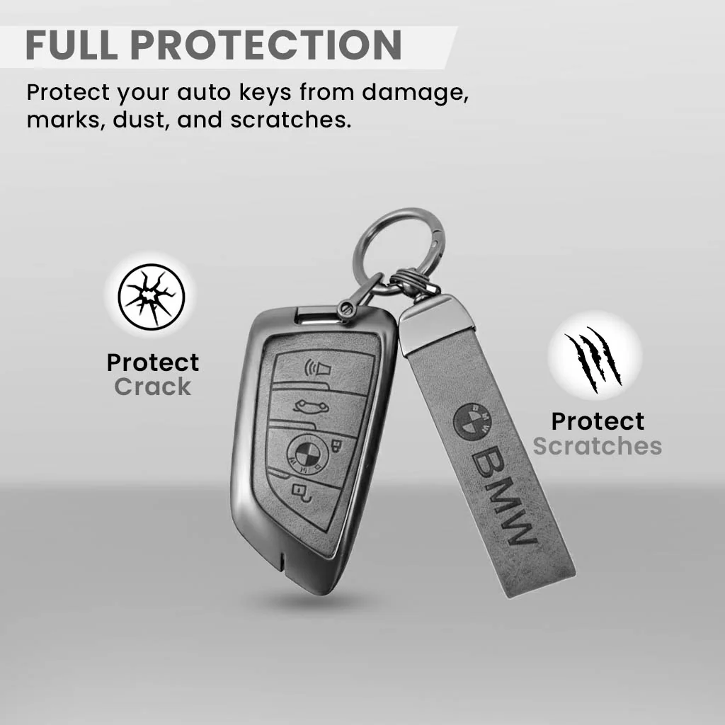 METAL LEATHER KEY COVER FOR BMW GT β SERIES | X SERIES | 5 SERIES | M β SERIES | 3 SERIES |7 SERIES OF 4 BUTTON CAR KEY COVER - Image 3