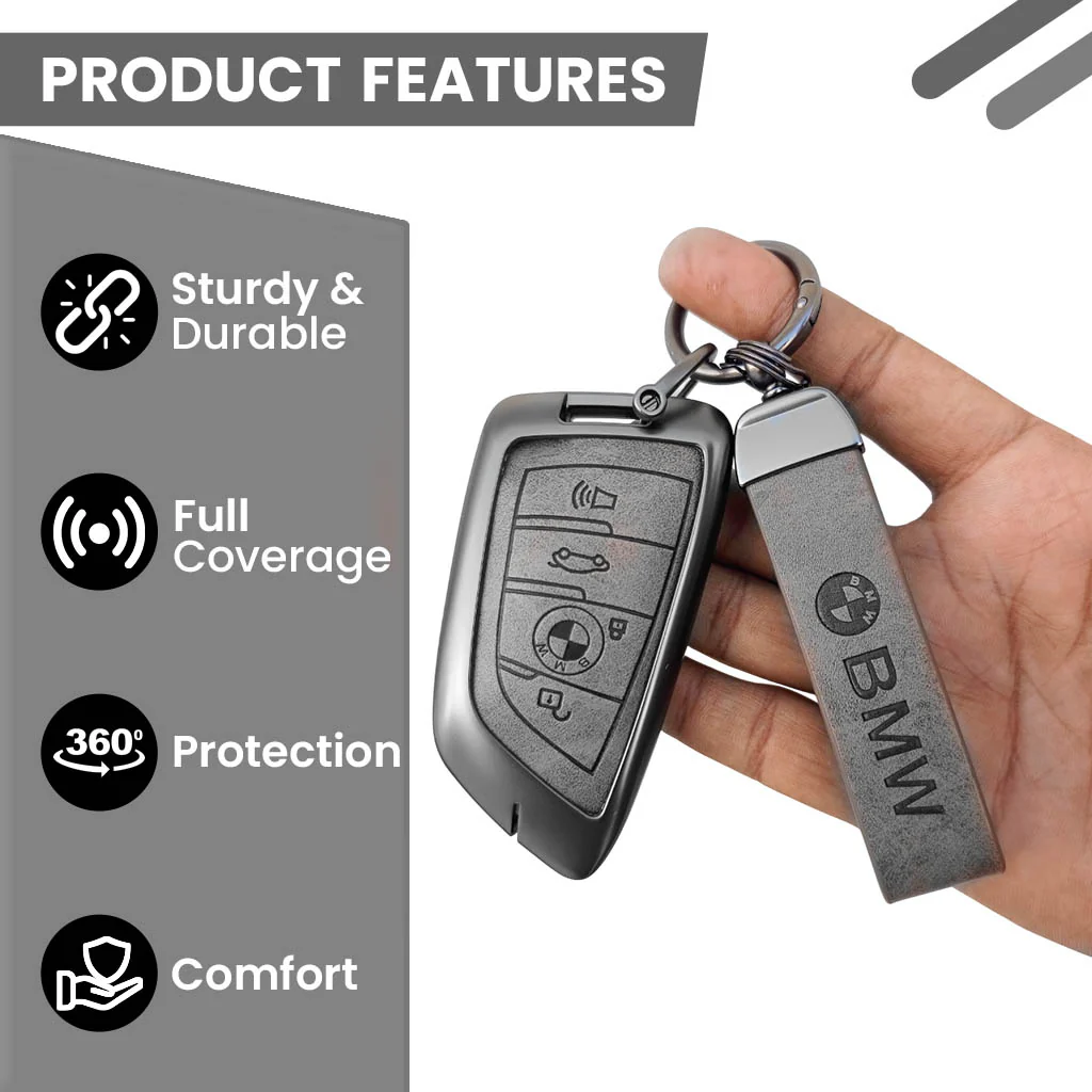 METAL LEATHER KEY COVER FOR BMW GT β SERIES | X SERIES | 5 SERIES | M β SERIES | 3 SERIES |7 SERIES OF 4 BUTTON CAR KEY COVER - Image 4