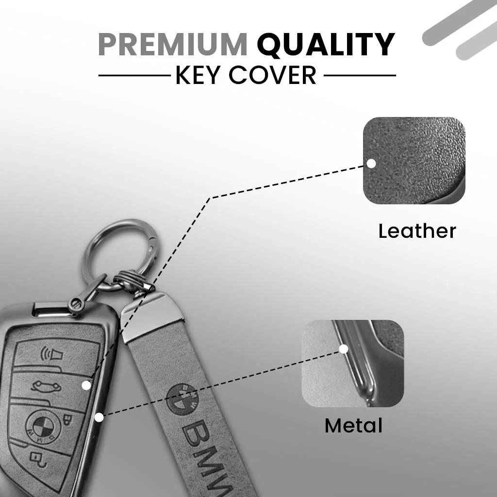 METAL LEATHER KEY COVER FOR BMW GT β SERIES | X SERIES | 5 SERIES | M β SERIES | 3 SERIES |7 SERIES OF 4 BUTTON CAR KEY COVER - Image 5
