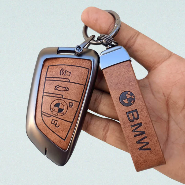 METAL LEATHER KEY COVER FOR BMW GT β SERIES | X SERIES | 5 SERIES | M β SERIES | 3 SERIES |7 SERIES OF 4 BUTTON CAR KEY COVER