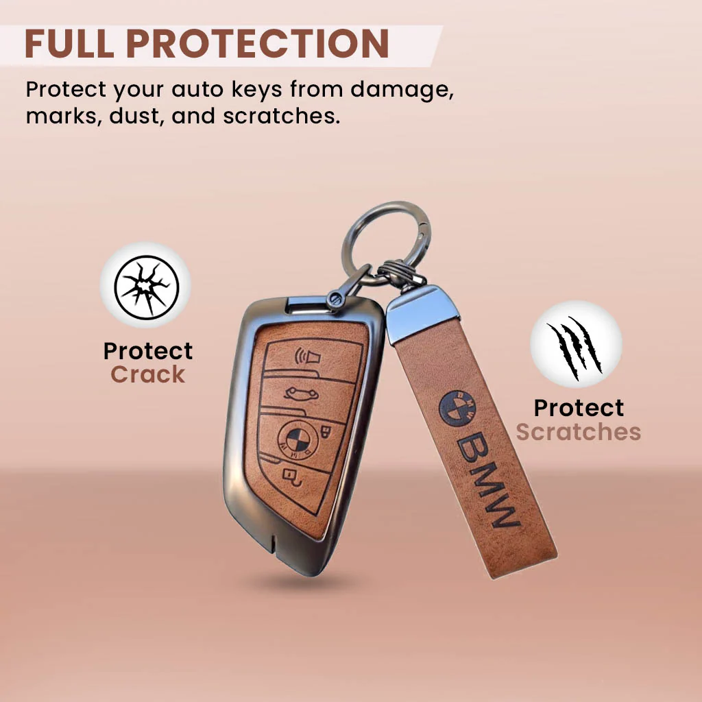 METAL LEATHER KEY COVER FOR BMW GT β SERIES | X SERIES | 5 SERIES | M β SERIES | 3 SERIES |7 SERIES OF 4 BUTTON CAR KEY COVER - Image 3