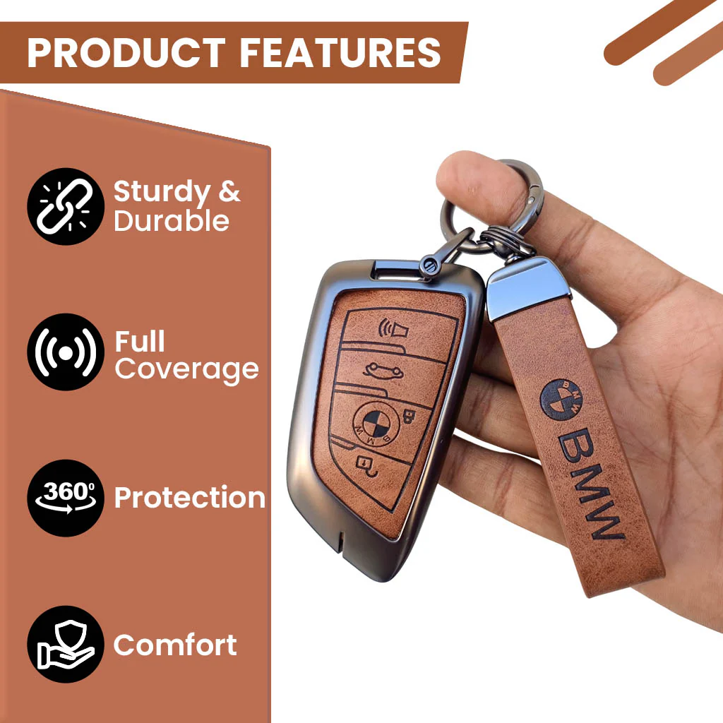 METAL LEATHER KEY COVER FOR BMW GT β SERIES | X SERIES | 5 SERIES | M β SERIES | 3 SERIES |7 SERIES OF 4 BUTTON CAR KEY COVER - Image 4