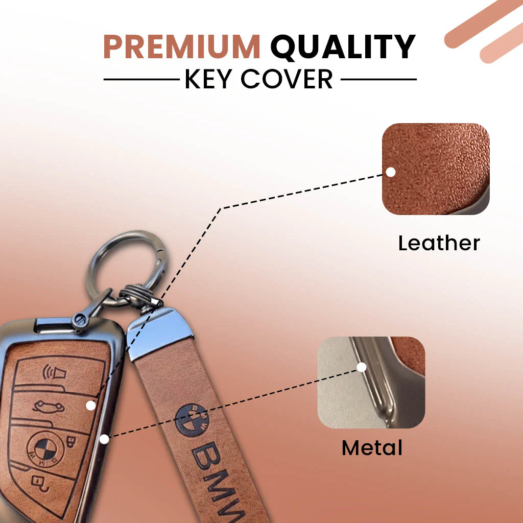 METAL LEATHER KEY COVER FOR BMW GT β SERIES | X SERIES | 5 SERIES | M β SERIES | 3 SERIES |7 SERIES OF 4 BUTTON CAR KEY COVER - Image 5