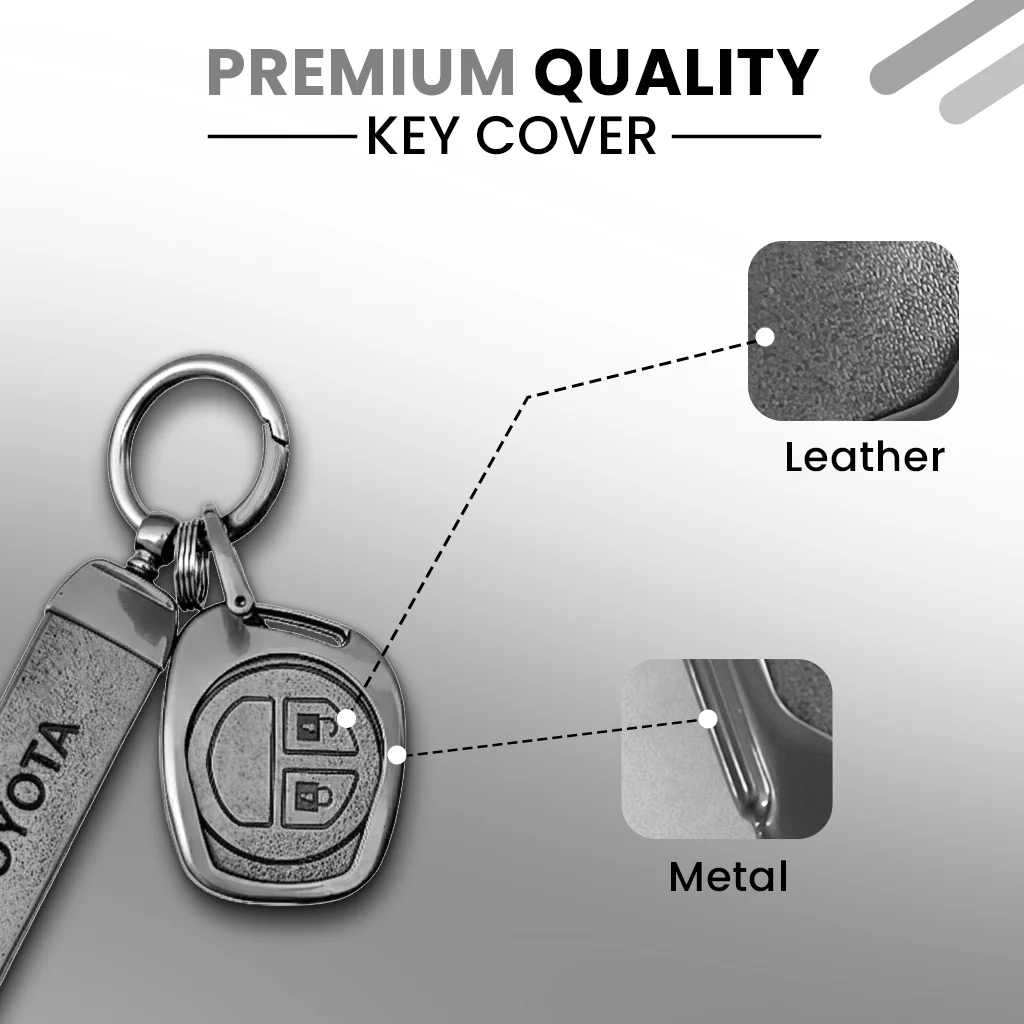 Metal Leather Key Cover for Toyota Rumion, Hyryder, Urben Cruiser, Galanza | 2 Button Key - Image 3
