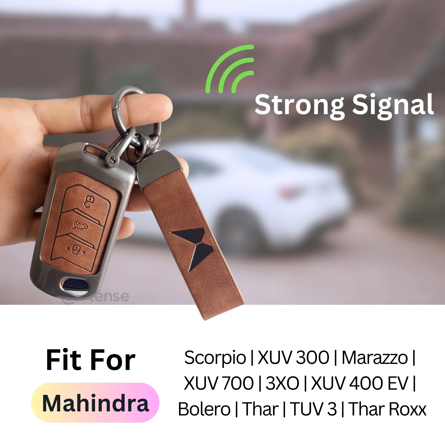 Metal Leather Key Cover For Mahindra Scorpio, XUV 300, Marazzo, XUV 700, 3XO, XUV 400 EV, Bolero, Thar, TUV 3 & Thar Roxx | 3 Button Flip Key - Image 4