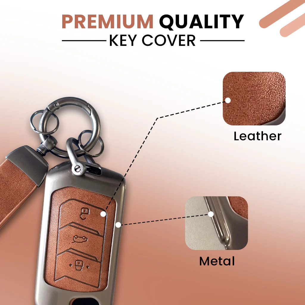 Metal Leather Key Cover For Mahindra Scorpio, XUV 300, Marazzo, XUV 700, 3XO, XUV 400 EV, Bolero, Thar, TUV 3 & Thar Roxx | 3 Button Flip Key - Image 6