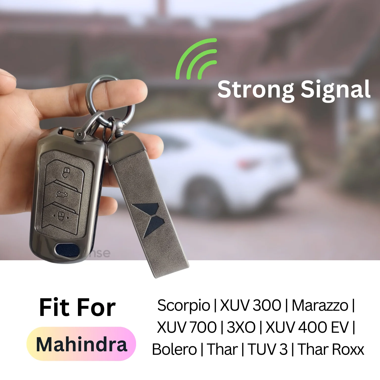 Metal Leather Key Cover For Mahindra Scorpio, XUV 300, Marazzo, XUV 700, 3XO, XUV 400 EV, Bolero, Thar, TUV 3 & Thar Roxx | 3 Button Flip Key - Image 4