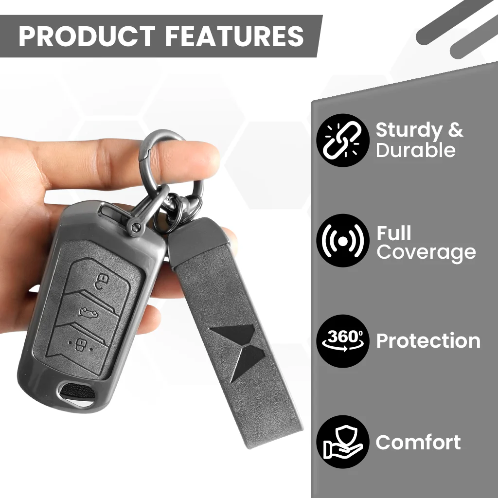 Metal Leather Key Cover For Mahindra Scorpio, XUV 300, Marazzo, XUV 700, 3XO, XUV 400 EV, Bolero, Thar, TUV 3 & Thar Roxx | 3 Button Flip Key - Image 5