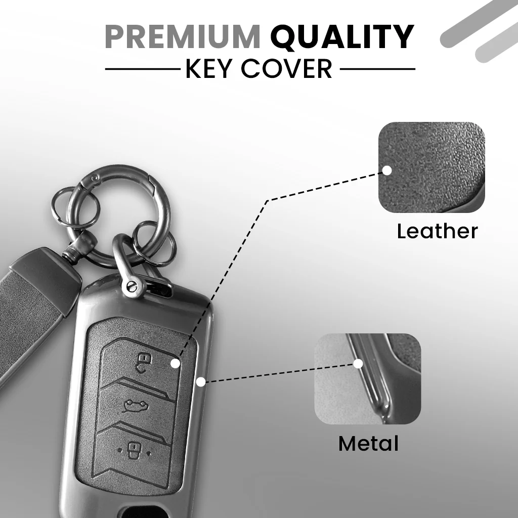 Metal Leather Key Cover For Mahindra Scorpio, XUV 300, Marazzo, XUV 700, 3XO, XUV 400 EV, Bolero, Thar, TUV 3 & Thar Roxx | 3 Button Flip Key - Image 6