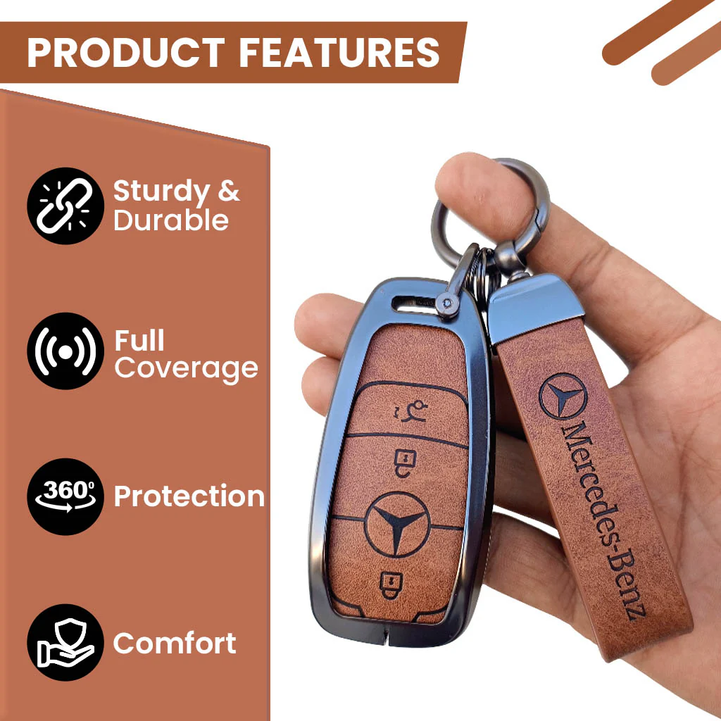 Metal Leather key cover for Mercedes Benz Compatibility: A-Class, C-Class, E-Class, G-Class, S-Class. - Image 3