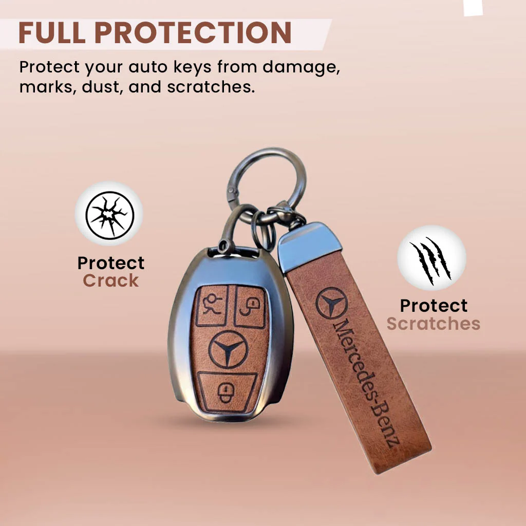 Metal Leather key cover for Mercedes Benz Compatibility: GL Series | S - Class | C - Class | M - Class | 3 Button Smart Key - Image 2