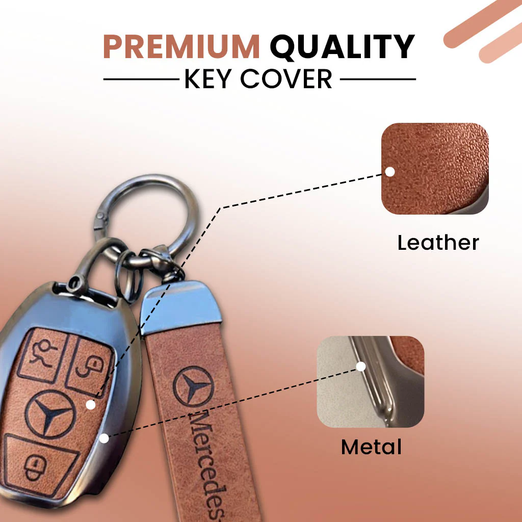 Metal Leather key cover for Mercedes Benz Compatibility: GL Series | S - Class | C - Class | M - Class | 3 Button Smart Key - Image 3