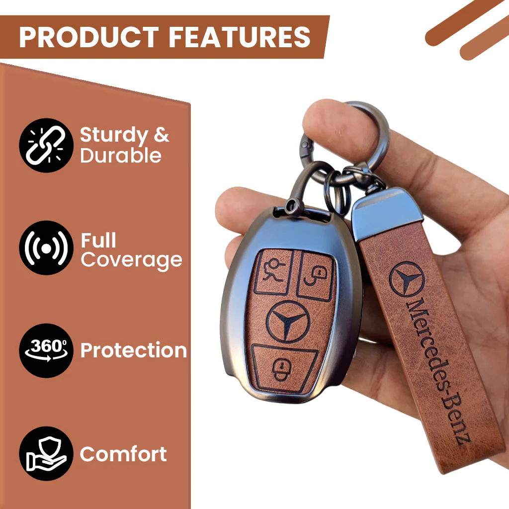 Metal Leather key cover for Mercedes Benz Compatibility: GL Series | S - Class | C - Class | M - Class | 3 Button Smart Key - Image 4